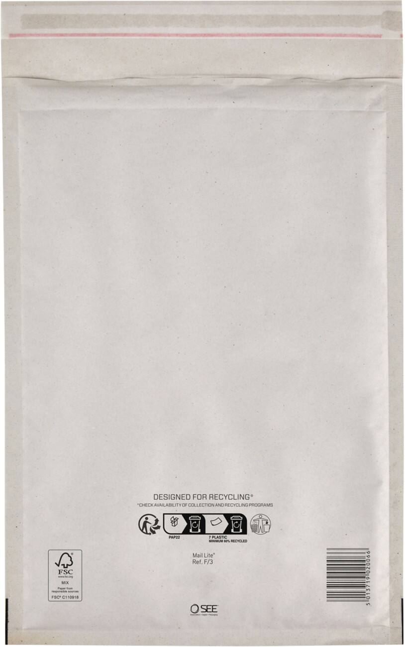 Mail Lite Padded Envelopes F/3 White Plain Peel and Seal Pack of 100