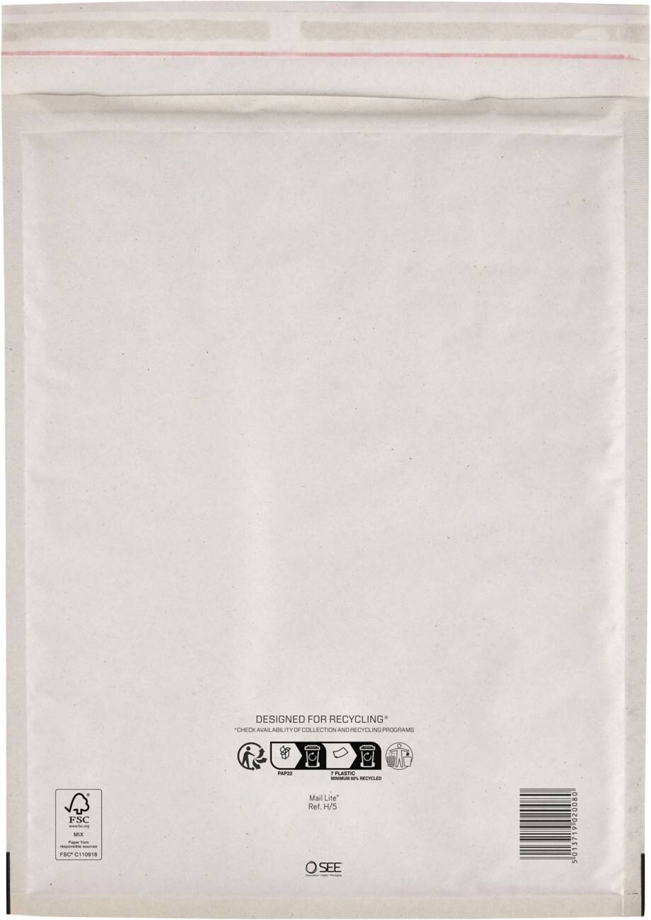 Mail Lite Padded Envelopes H/5 White Plain Peel and Seal Pack of 100
