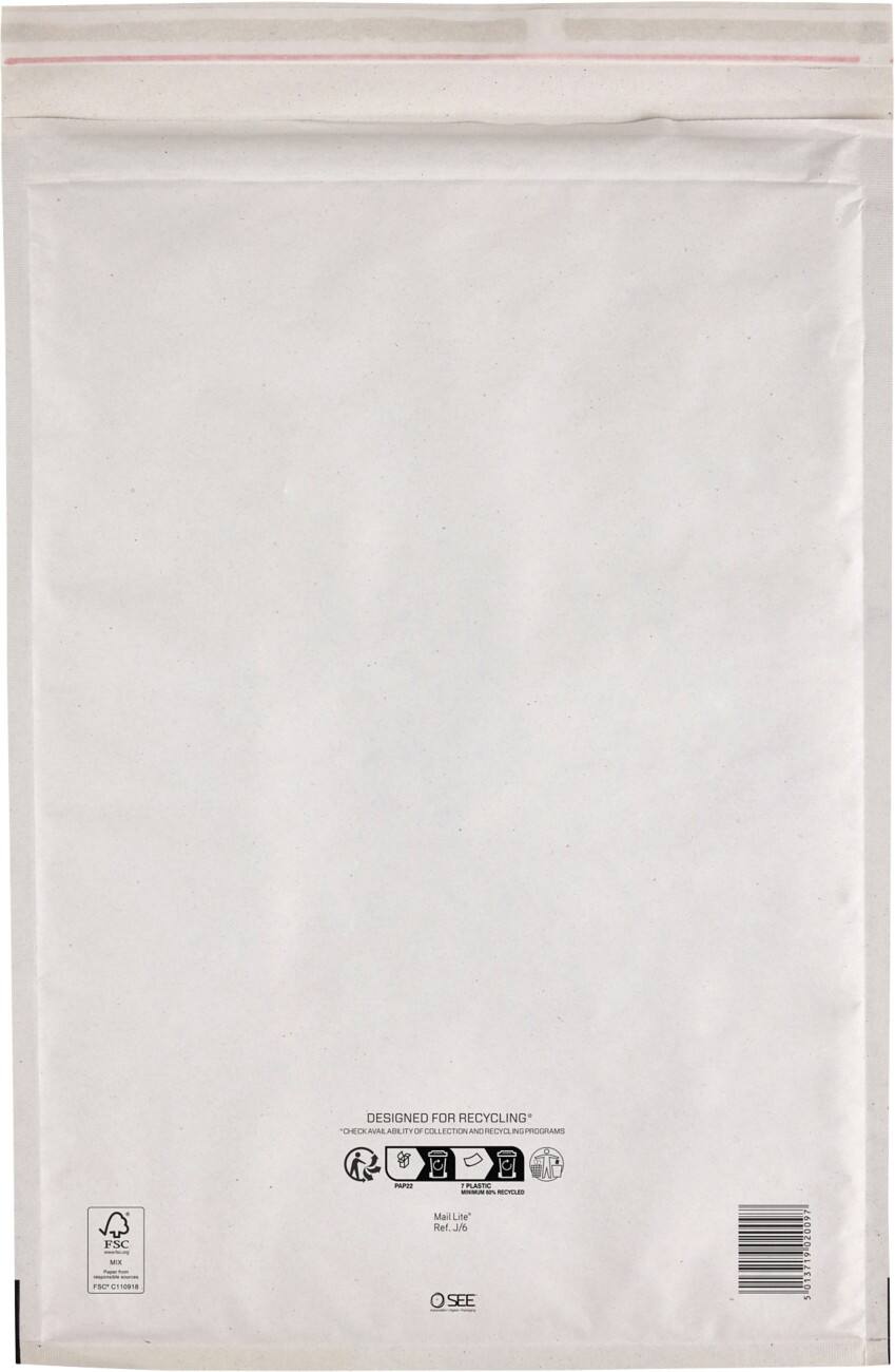 Mail Lite Padded Envelopes J/6 White Plain Peel and Seal Pack of 100