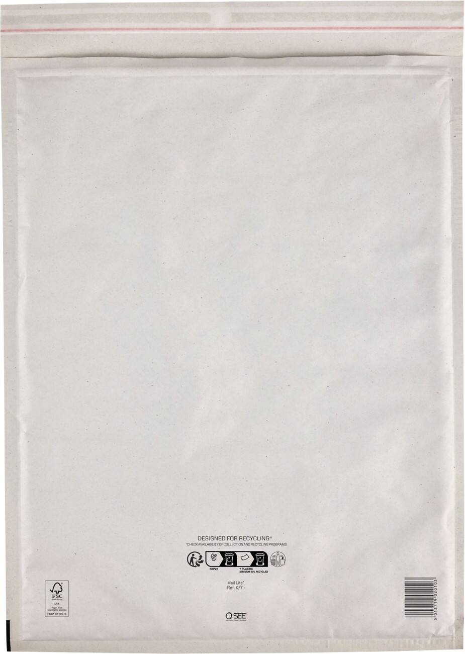 Mail Lite Padded Envelopes K/7 White Plain Peel and Seal Pack of 100