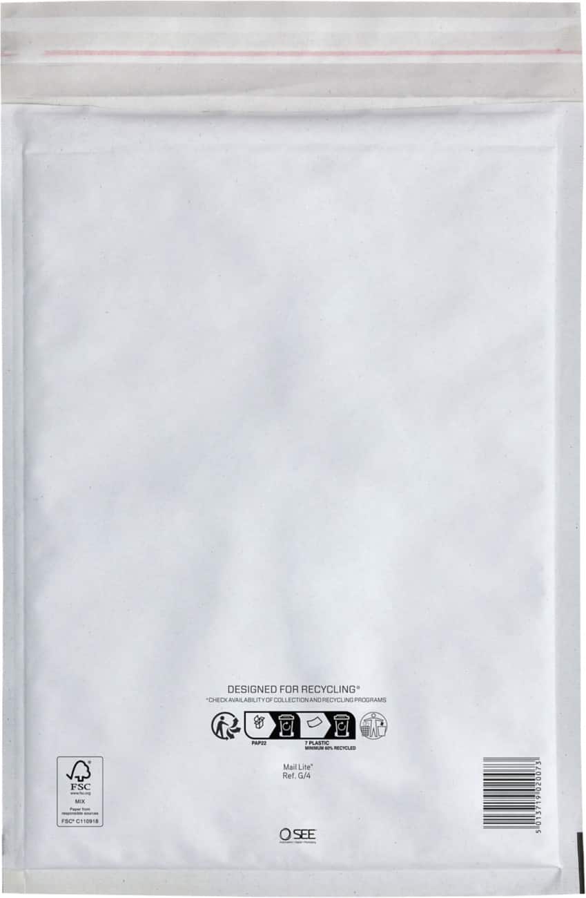 Mail Lite Padded Envelopes G/4 White Plain Peel and Seal Pack of 100