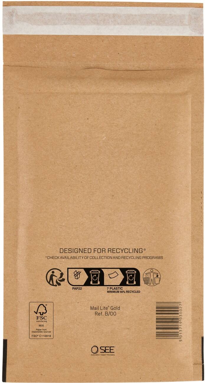Mail Lite Padded Envelopes B/00 Gold Plain Peel and Seal Pack of 200