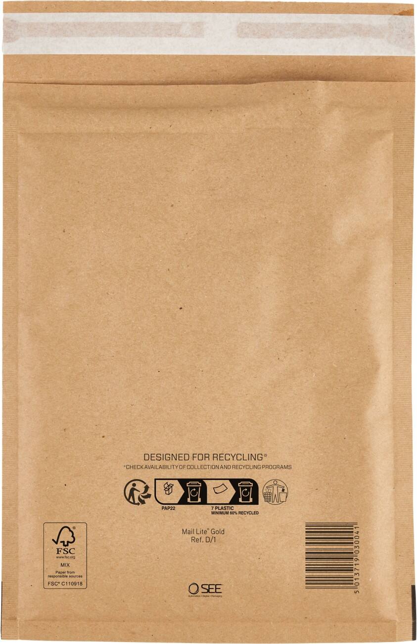 Mail Lite Padded Envelopes D/1 Gold Plain Peel and Seal Pack of 200