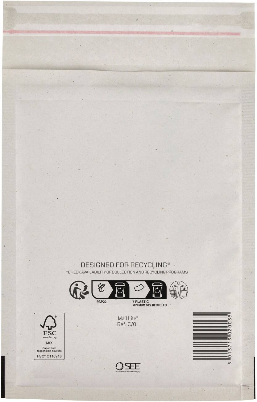 Mail Lite Padded Envelopes C/0 White Plain Peel and Seal Pack of 200