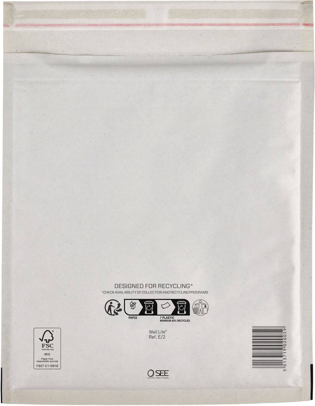 Mail Lite Padded Envelopes E/2 White Plain Peel and Seal Pack of 200