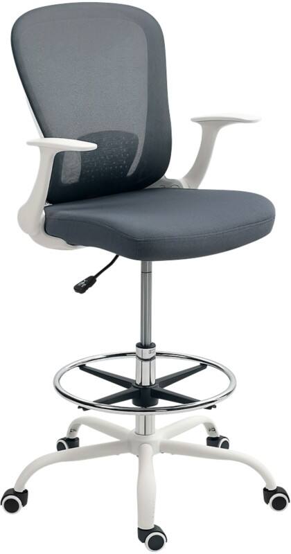 HOMCOM Draughtsman Chair Basic Tilt Grey, White 120 kg 921-824V70GY 620 x 590 x 1,190 mm