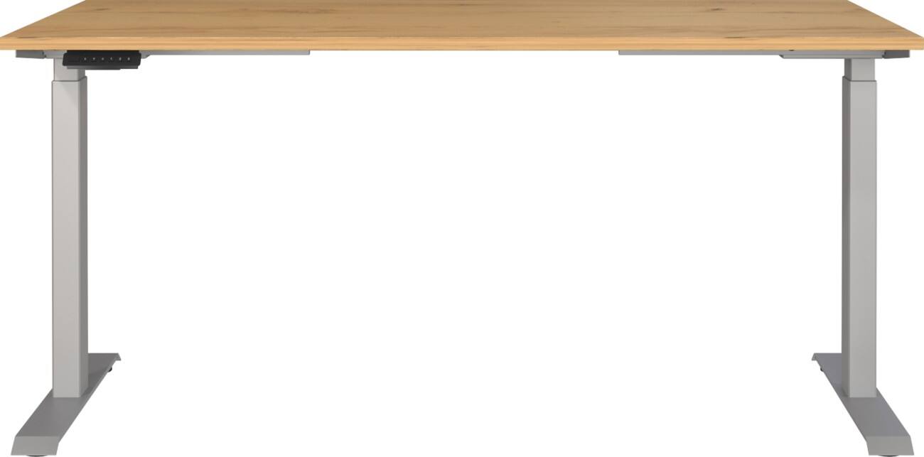 Germania Electronically Height Adjustable Sit Stand Desk Rectangular Navarra-oak repro T-Foot 1,600 (W) x 800 (D) x 1,200 (H) mm Cardboard Metal