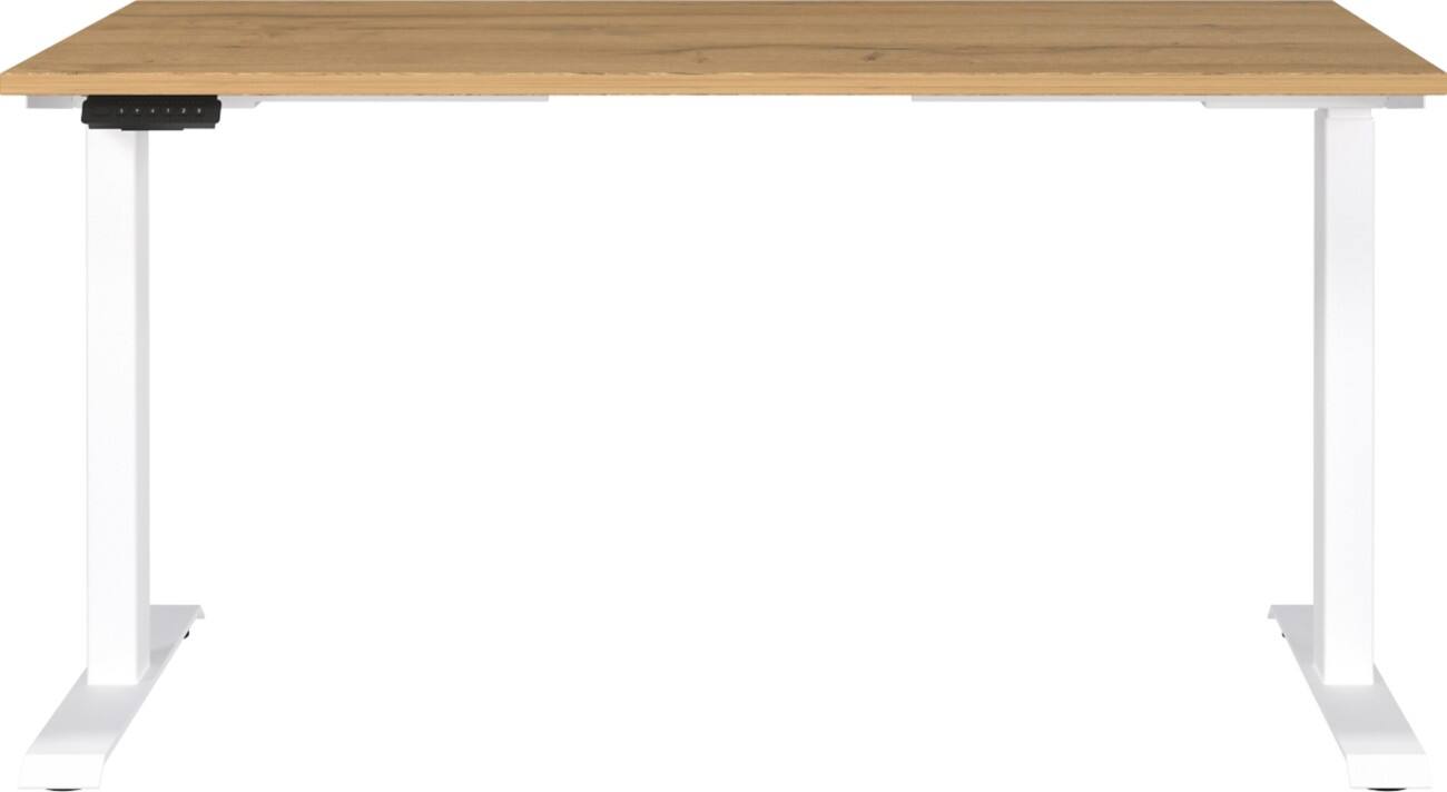 Germania Electronically Height Adjustable Sit Stand Desk Rectangular Grandson-oak repro T-Foot 1,400 (W) x 800 (D) x 1,200 (H) mm Cardboard Metal