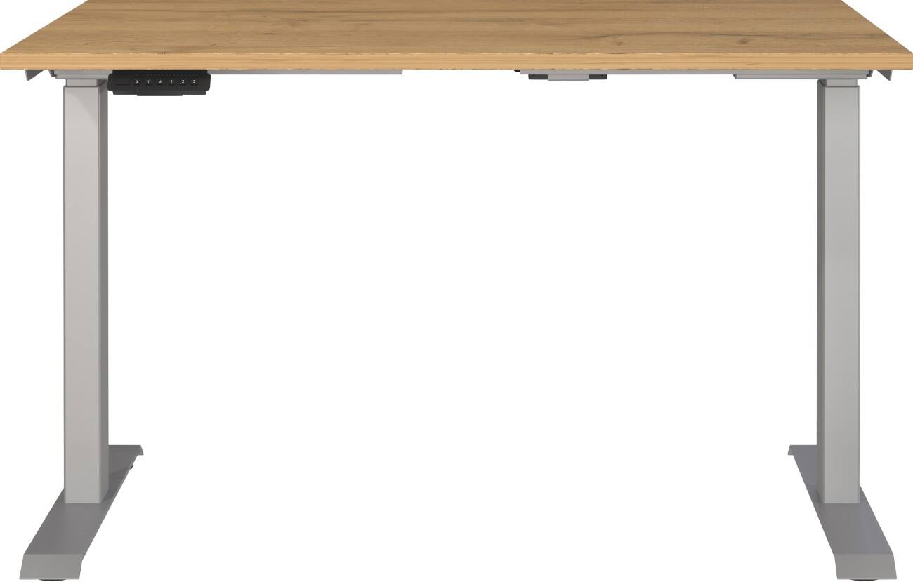 Germania Electronically Height Adjustable Sit Stand Desk Rectangular Grandson-oak repro T-Foot 1,200 (W) x 800 (D) x 1,200 (H) mm Cardboard Metal