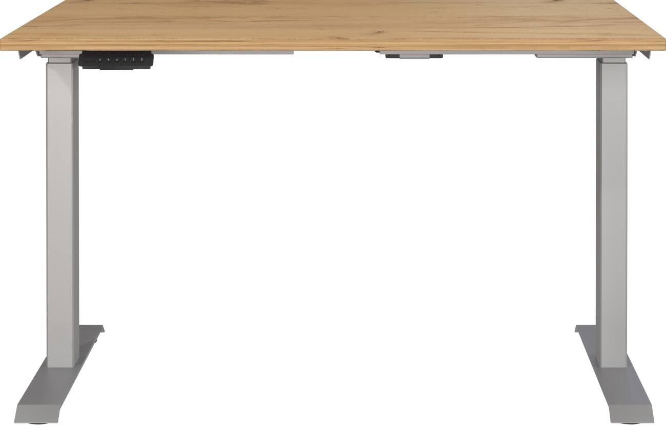 Germania Electronically Height Adjustable Sit Stand Desk Rectangular Navarra-oak repro T-Foot 1,200 (W) x 800 (D) x 1,200 (H) mm Cardboard Metal