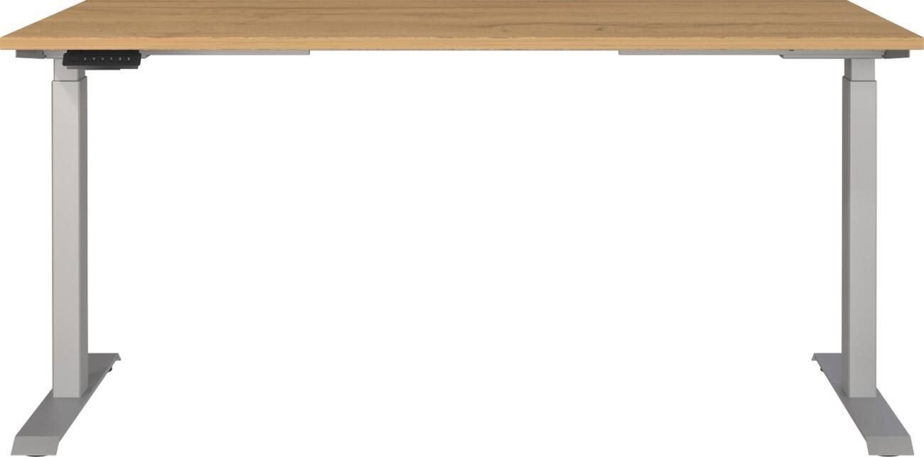 Germania Electronically Height Adjustable Sit Stand Desk Rectangular Grandson-oak repro T-Foot 1,600 (W) x 800 (D) x 1,200 (H) mm Cardboard Metal