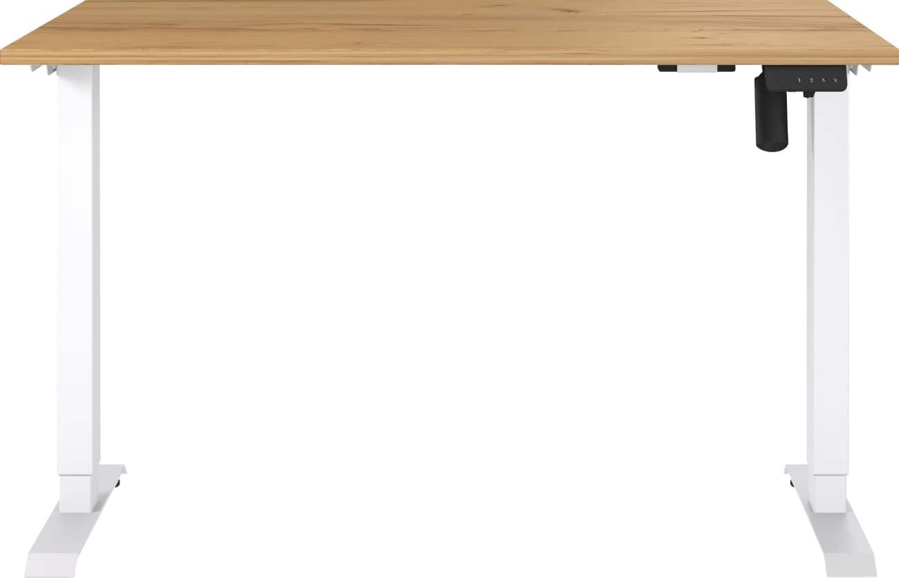Germania Electronically Height Adjustable Sit Stand Desk Rectangular Navarra-oak repro T-Foot 1,200 (W) x 800 (D) x 1,200 (H) mm Cardboard Metal