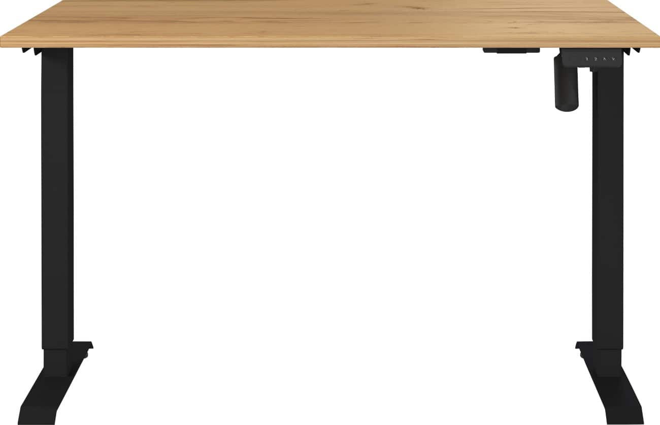 Germania Electronically Height Adjustable Sit Stand Desk Rectangular Navarra-oak repro T-Foot 1,200 (W) x 800 (D) x 1,200 (H) mm Cardboard Metal