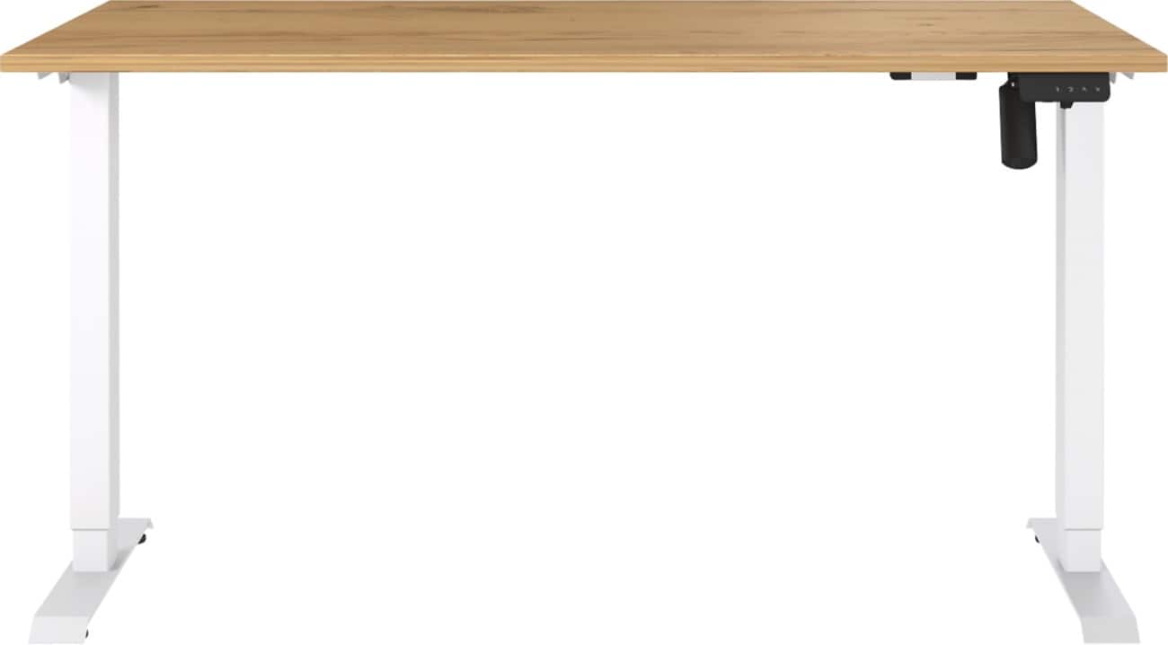 Germania Electronically Height Adjustable Sit Stand Desk Rectangular Navarra-oak repro T-Foot 1,400 (W) x 800 (D) x 1,200 (H) mm Cardboard Metal