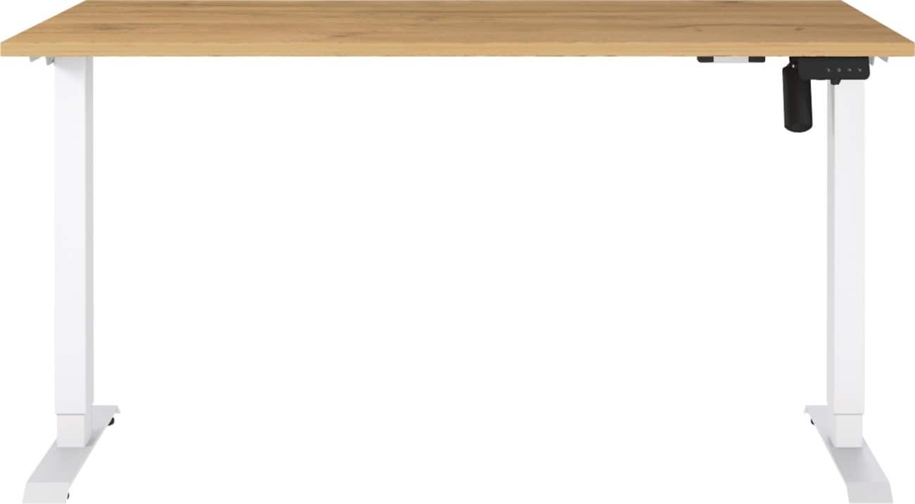 Germania Electronically Height Adjustable Sit Stand Desk Rectangular Grandson-oak repro T-Foot 1,400 (W) x 800 (D) x 1,200 (H) mm Cardboard Metal