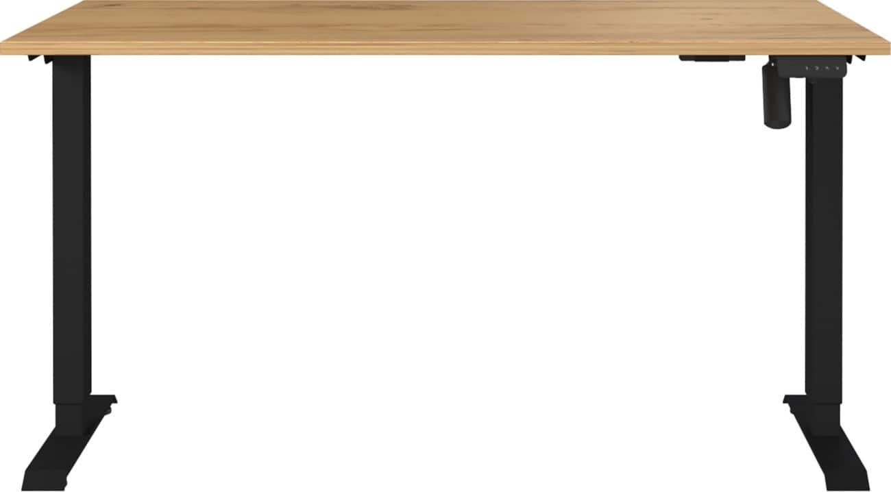 Germania Electronically Height Adjustable Sit Stand Desk Rectangular Navarra-oak repro T-Foot 1,400 (W) x 800 (D) x 1,200 (H) mm Cardboard Metal