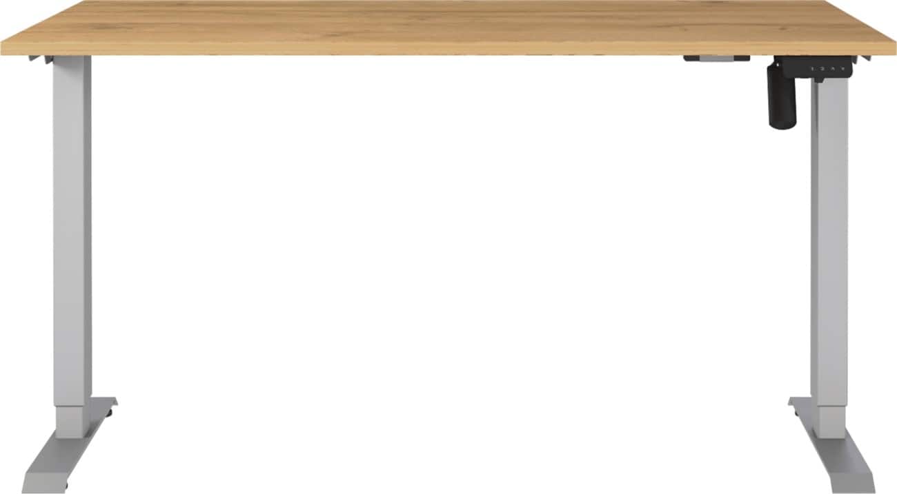 Germania Electronically Height Adjustable Sit Stand Desk Rectangular Grandson-oak repro T-Foot 1,400 (W) x 800 (D) x 1,200 (H) mm Cardboard Metal