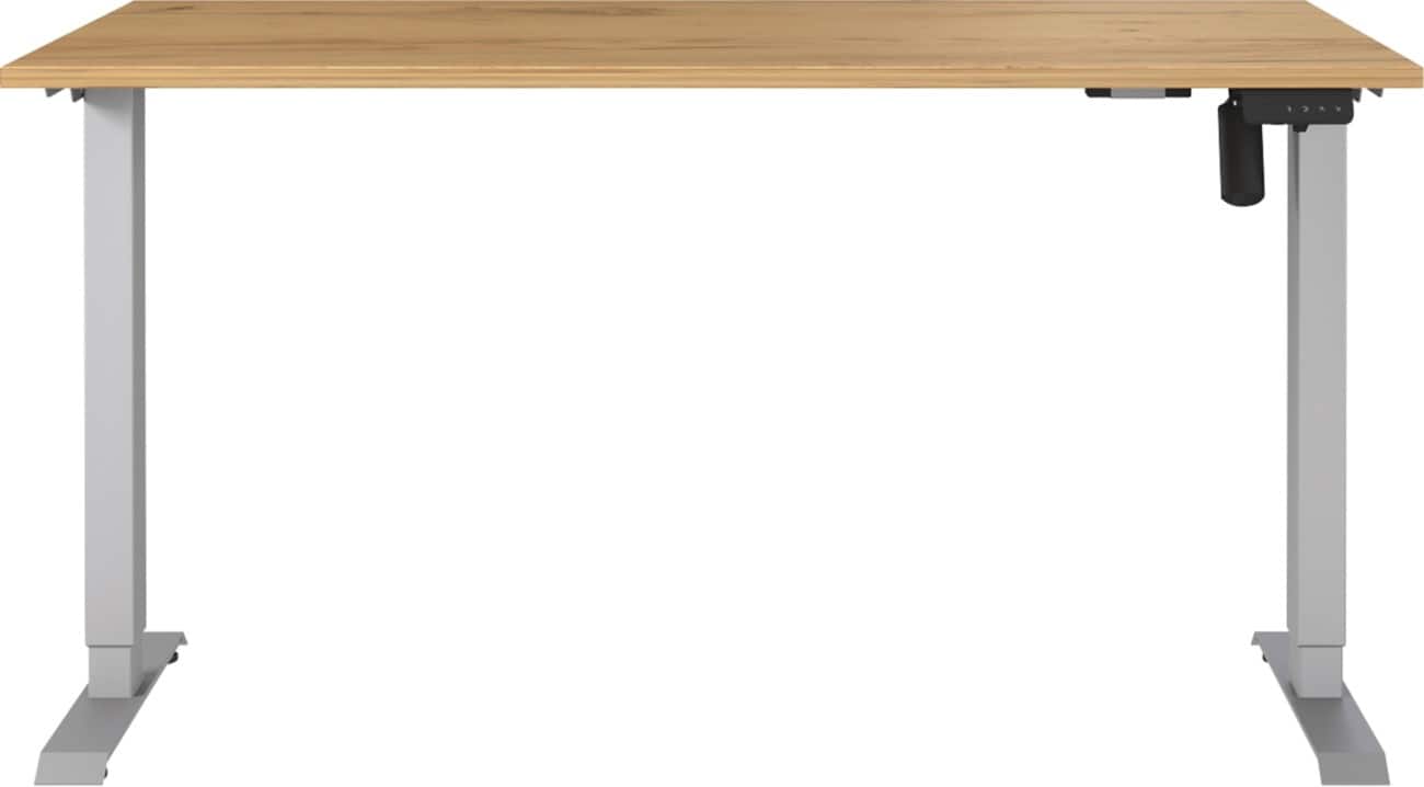 Germania Electronically Height Adjustable Sit Stand Desk Rectangular Navarra-oak repro T-Foot 1,400 (W) x 800 (D) x 1,200 (H) mm Cardboard Metal