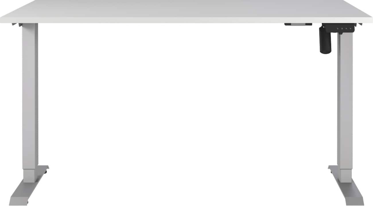 Germania Electronically Height Adjustable Sit Stand Desk Rectangular Lightgrey T-Foot 1,400 (W) x 800 (D) x 1,200 (H) mm Cardboard Metal