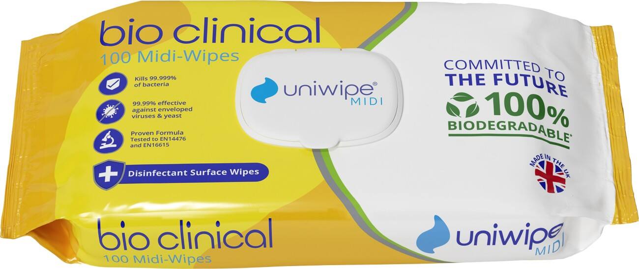 Uniwipe Midi Sanitising Surface Wipes 23 x 12 x 6 cm Pack of 100