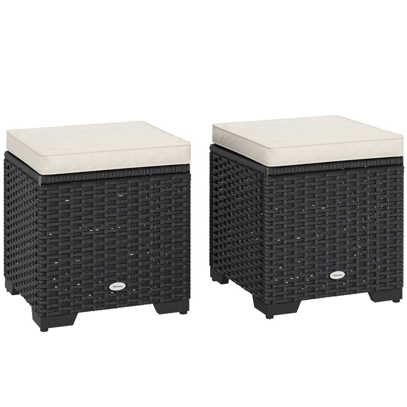 OutSunny Ottoman Steel, PE Rattan, PL (Polyester), Cotton 400 x 400 x 400 mm Cream Outdoor 2 Pieces