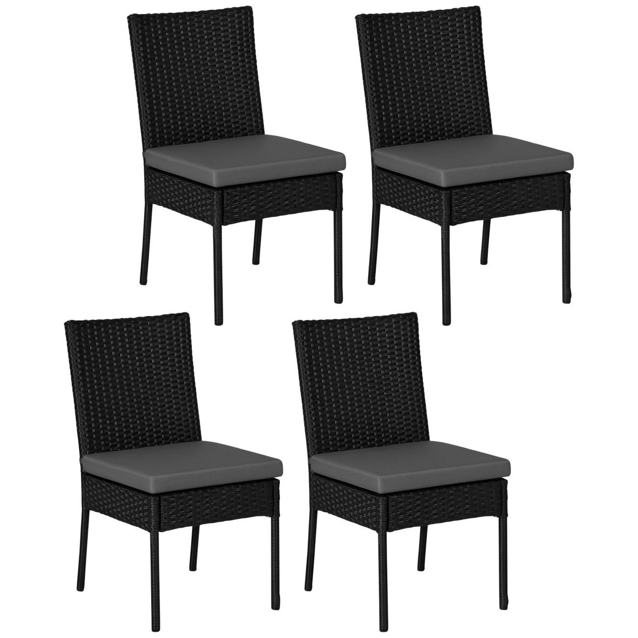 OutSunny Outdoor Rattan Chair Steel, PE Rattan 440 x 580 x 880 mm Black Outdoor 4 Pieces