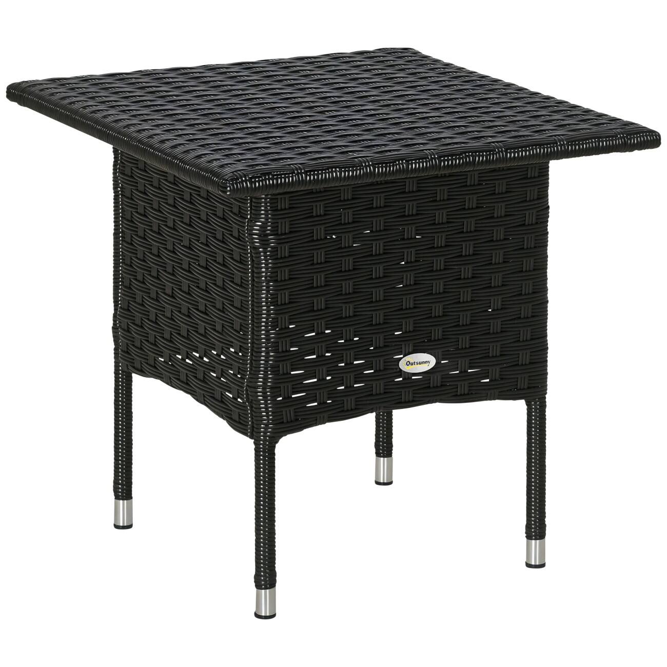 OutSunny Side Table Galvanised Steel, PE Rattan 500 x 500 x 470 mm