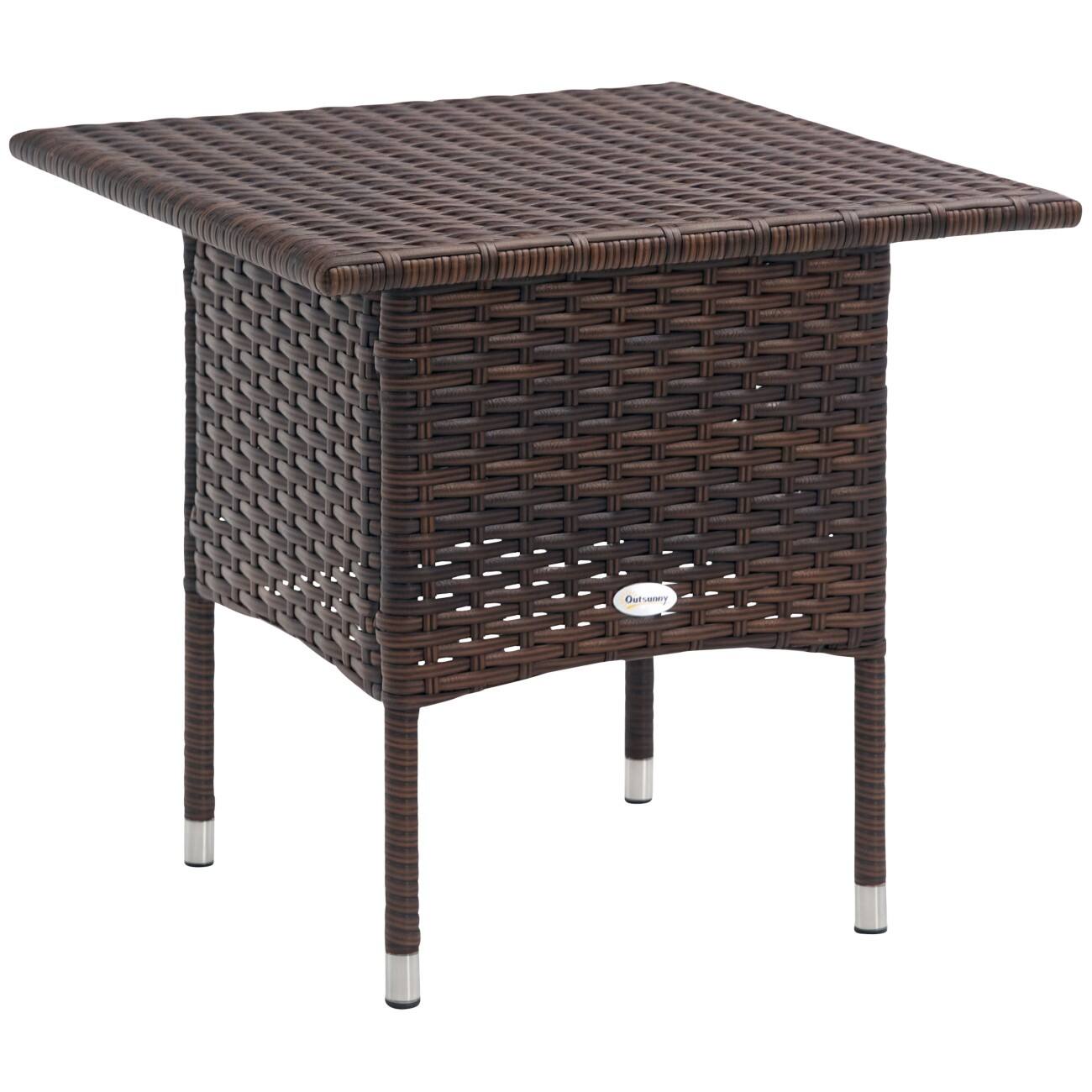 OutSunny Side Table Galvanised Steel, PE Rattan 500 x 500 x 470 mm