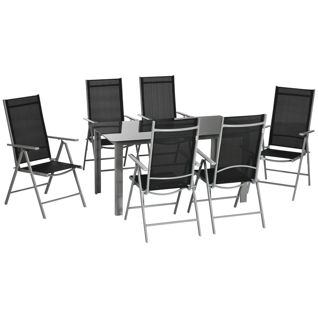 OutSunny Chair Table Set Aluminium Black Outdoor