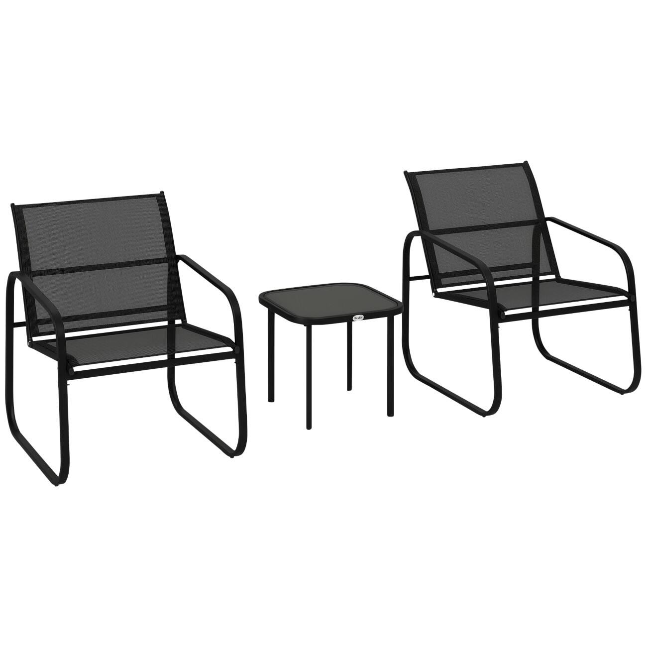OutSunny Chair Table Set Steel Black Outdoor