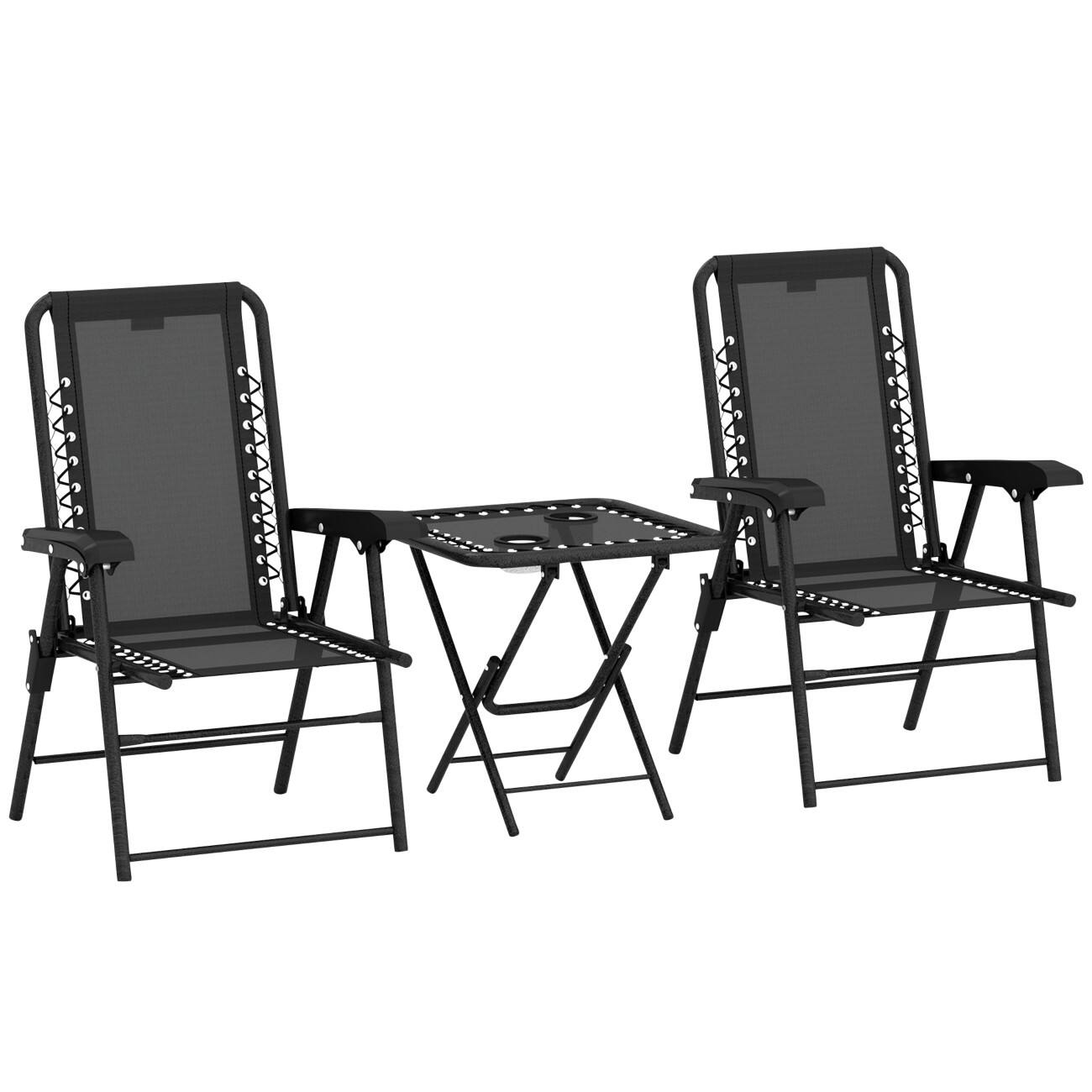 OutSunny Chair Table Set Steel Black Outdoor