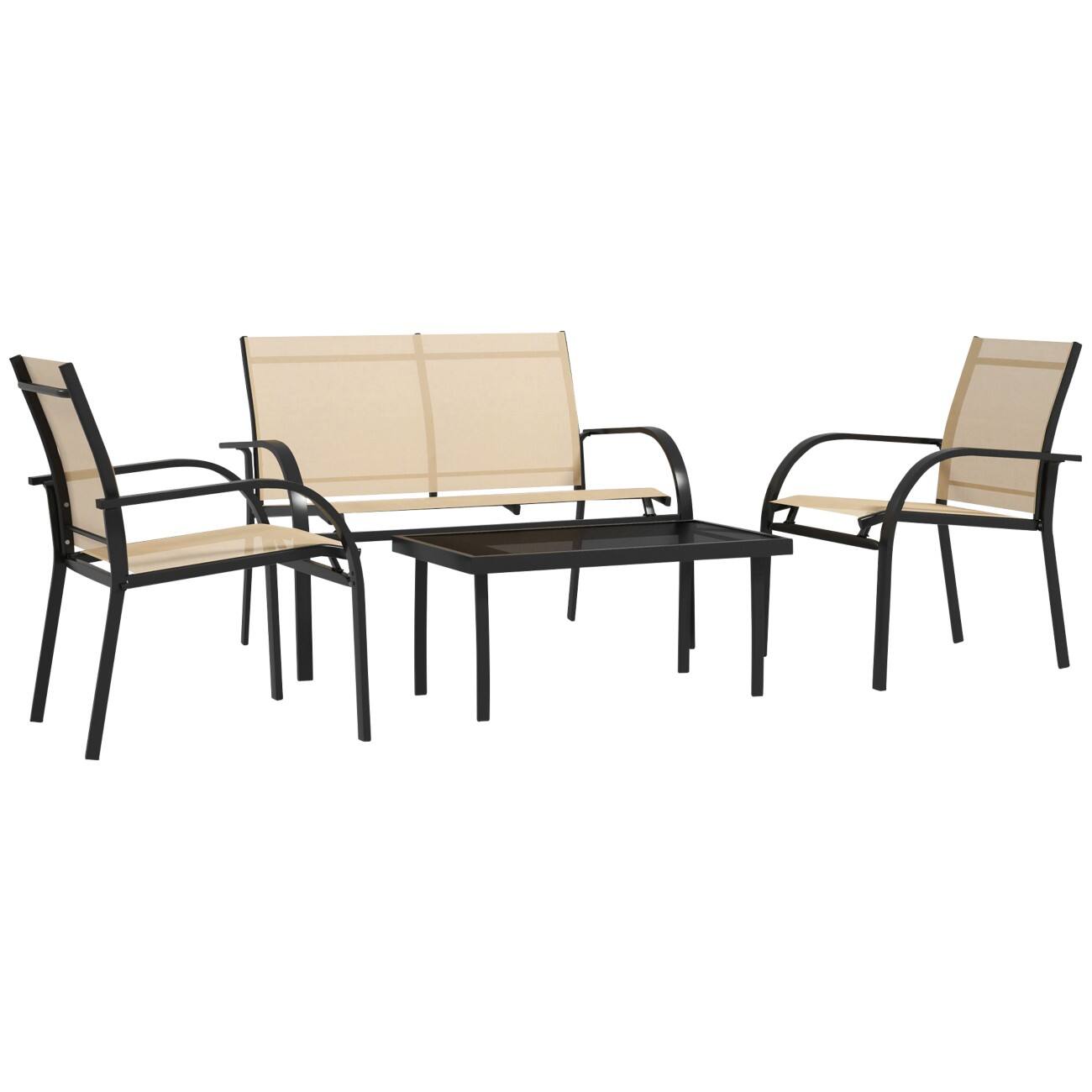 OutSunny Chair Table Set Mesh, Steel Beige Outdoor