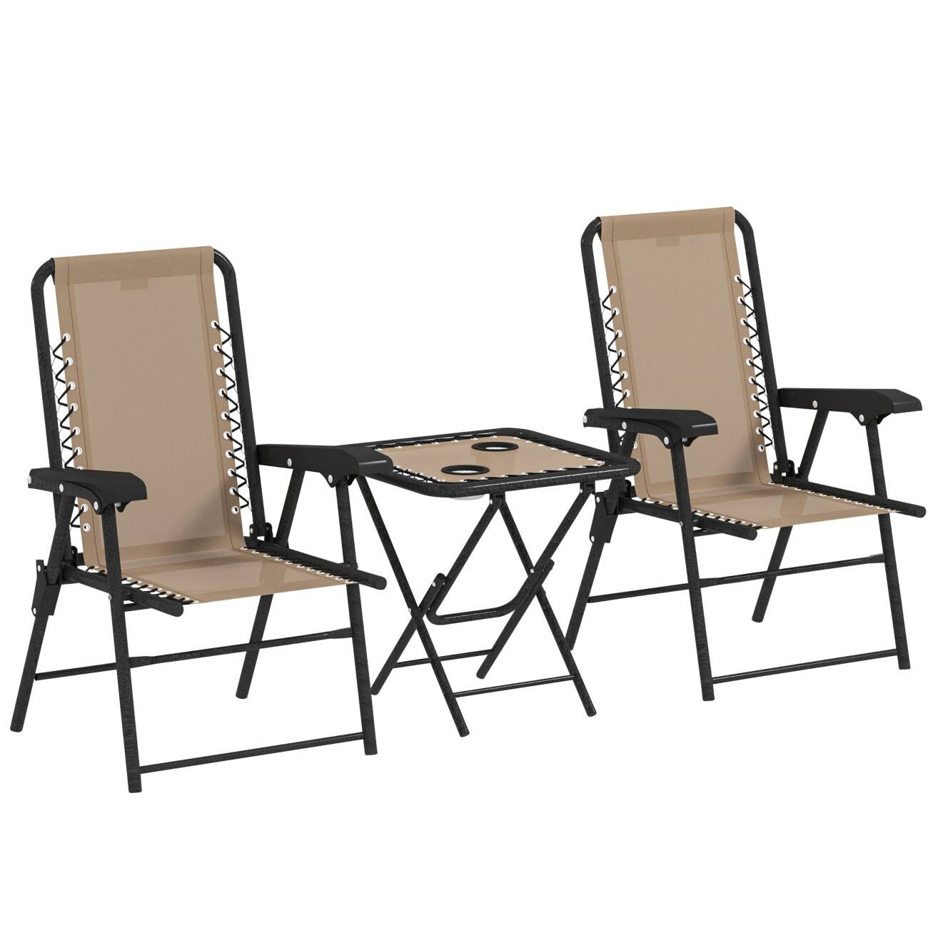 OutSunny Chair Table Set Steel Khaki Outdoor