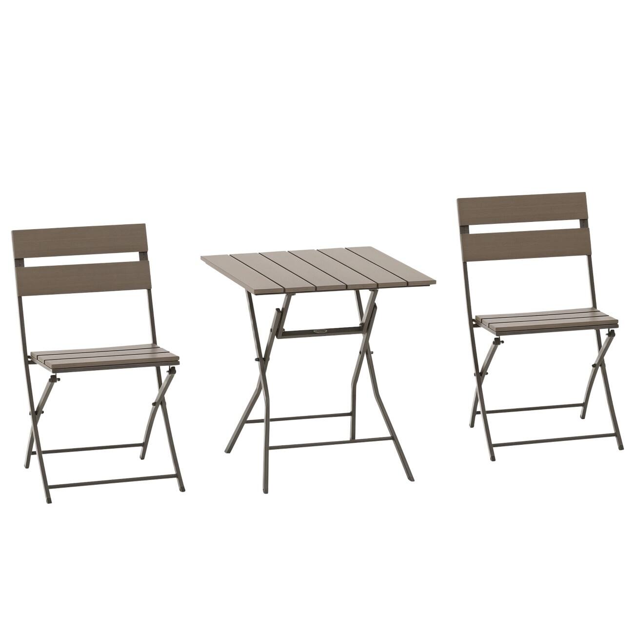 OutSunny Chair Table Set Metal, Wood-Plastic Composites Grey Outdoor