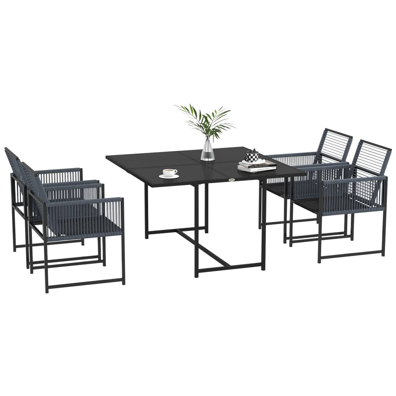 OutSunny Chair Table Set Steel Dark Grey Outdoor