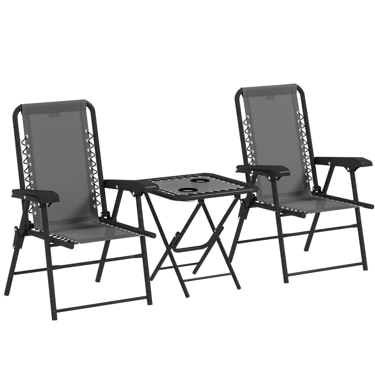 OutSunny Chair Table Set Steel Dark Grey Outdoor