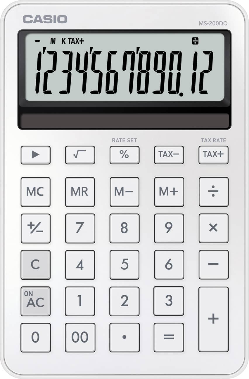 Casio Desktop Calculator Digit Display White Battery MS-200DQ-WE