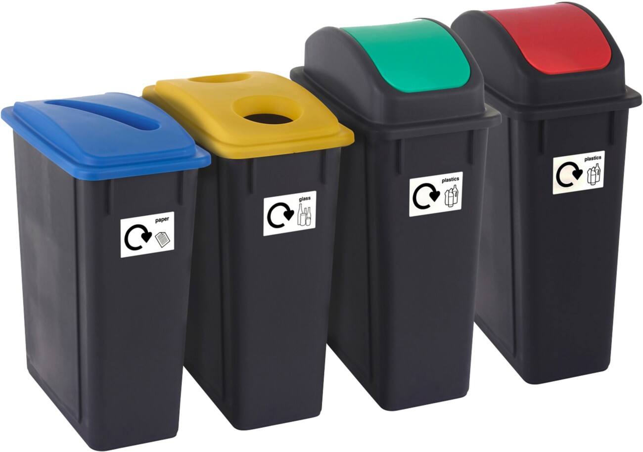 GPC Recycling Bin Black Plastic Pack of 4