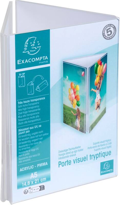Exacompta Office Sign Holder A5 T-Shape 15 (W) x 14.5 (D) x 21.2 (H) cm Transparent 10 Pieces