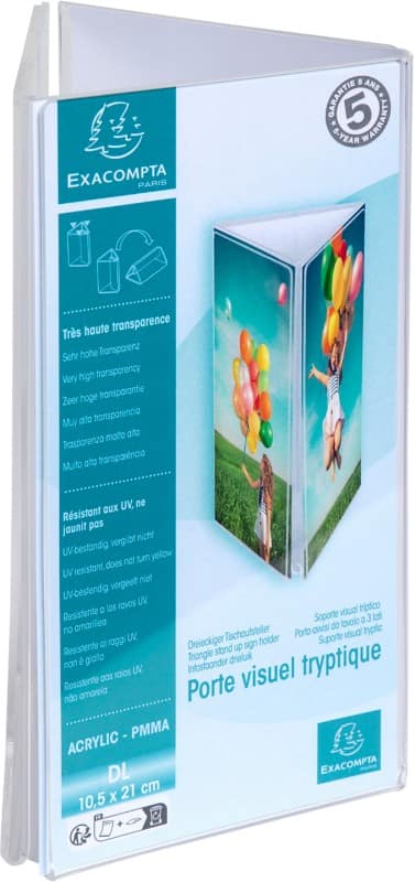 Exacompta Office Sign Holder DL Triangular 9.5 (W) x 9.5 (D) x 21.2 (H) cm Transparent Pack of 10