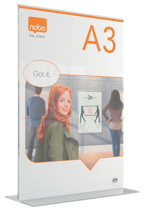 Nobo Premium Plus Sign Holder A3 T-Shape 30.7 (W) x 9 (D) x 43.3 (H) cm Transparent