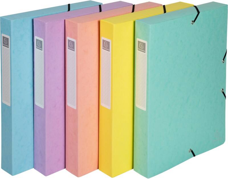 Exacompta Aquarel Filing Box 59550E A4 Mottled Pressboard Rubber Band 25 (W) x 2.5 (D) x 33 (H) cm Assorted Colours 25 mm Pack of 8