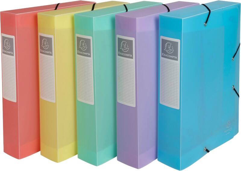Exacompta Chromaline Pastel Filing Box 59370E A4 PP (Polypropylene) Rubber Band 25 (W) x 6 (D) x 33 (H) cm Assorted Colours 60 mm Pack of 8