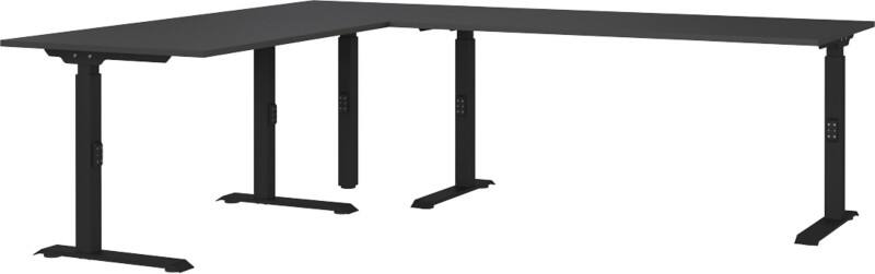 GERMANIA GW-Mailand Height Adjustable Corner Desk Graphite C-Foot 2,400 (W) x 2,000 (D) x 910 (H) mm Chipboard, Metal