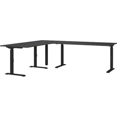 GERMANIA Height Adjustable Corner Desk Chipboard, Metal Black C-Foot 2,400 x 2,000 x 910 mm
