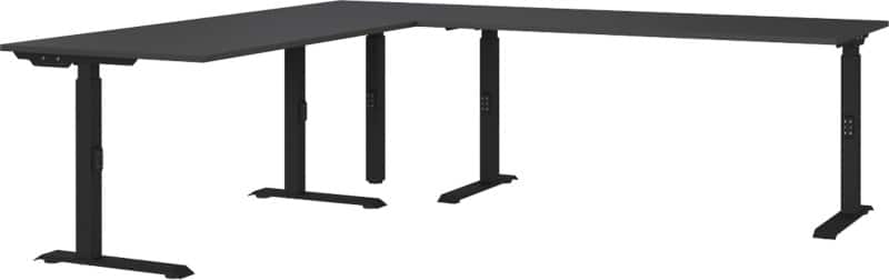 GERMANIA GW-Mailand Height Adjustable Corner Desk Graphite C-Foot 2,400 (W) x 2,200 (D) x 910 (H) mm Chipboard, Metal