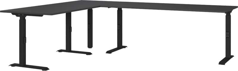 GERMANIA GW-Mailand Height Adjustable Corner Desk Graphite C-Foot 2,600 (W) x 2,000 (D) x 910 (H) mm Chipboard, Metal