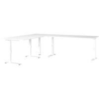 GERMANIA Height Adjustable Corner Desk Chipboard, Metal White C-Foot 2,400 x 2,000 x 910 mm