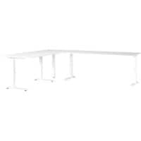 GERMANIA Height Adjustable Corner Desk Chipboard, Metal White C-Foot 2,400 x 2,200 x 910 mm