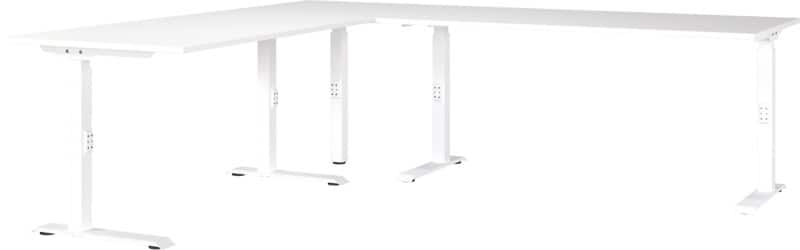 GERMANIA GW-Mailand Height Adjustable Corner Desk White C-Foot 2,600 (W) x 2,000 (D) x 910 (H) mm Chipboard, Metal